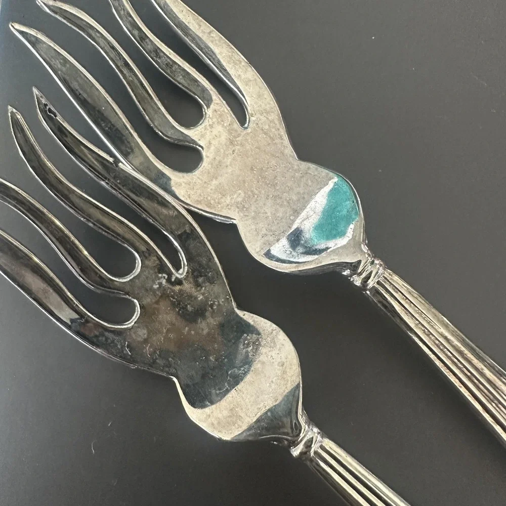 VTG Godinger Silver Plated Small Serving‎ Forks Set Of 2 Ornate Baroque Rococo